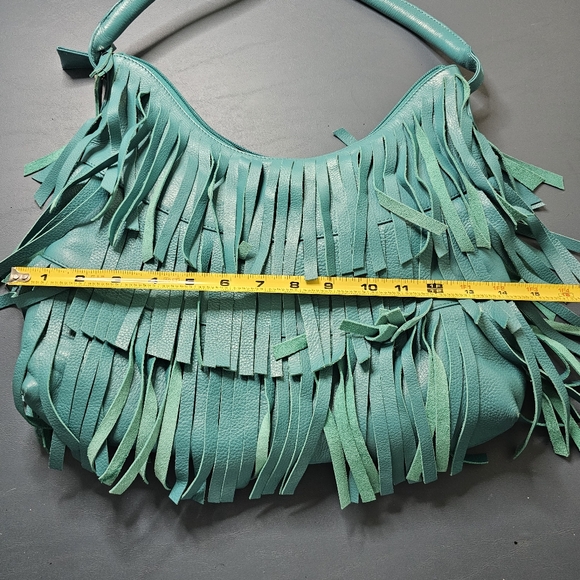 Scully Leather Fringe Teal Shoulder Bag - Picture 4 of 5
